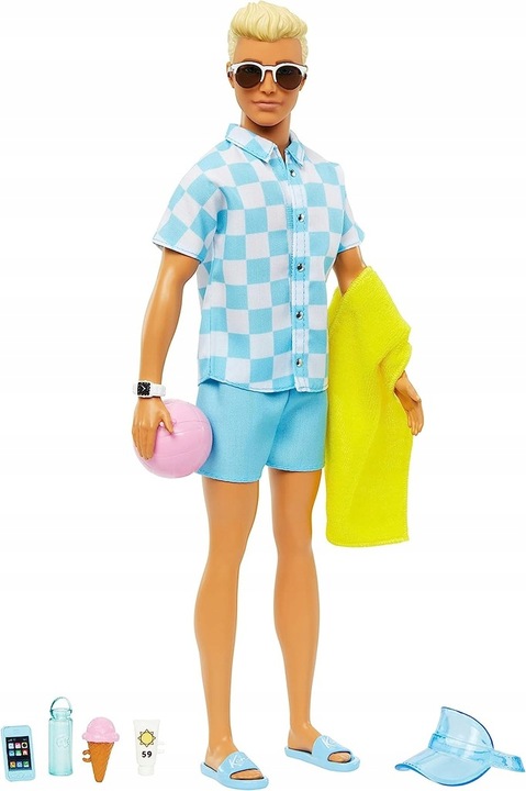 LALKA BARBIE KEN NA PLAŻY w wakacyjnym stroju + akcesoria HPL74