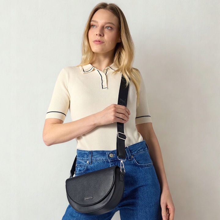 Torebka damska ekoskóra półksiężyc półokrągła crossbody pasek ZAGATTO