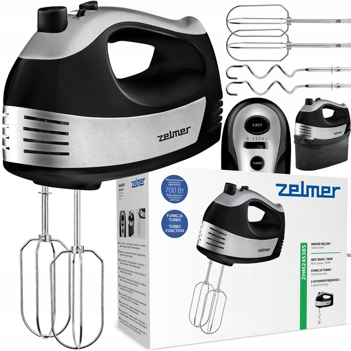 MIKSER RĘCZNY ZELMER LEKKI ROBOT KUCHENNY 5 BIEGÓW 4 KOŃCÓWKI TURBO 700W