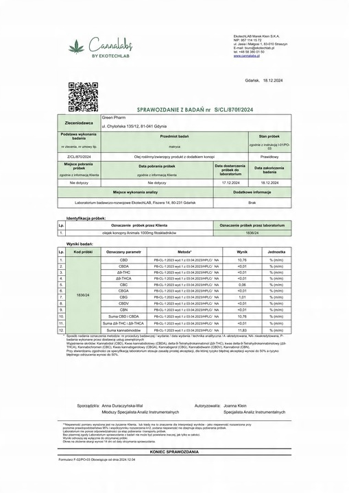 Olejek Konopny CBD 10% | Dla PSA 3000mg 33ml | Weterynaryjny | Bez THC