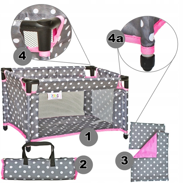 Łóżeczko dla lalek turystyczne kojec + TORBA POŚĆIEL ZESTAW 52 cm Doris