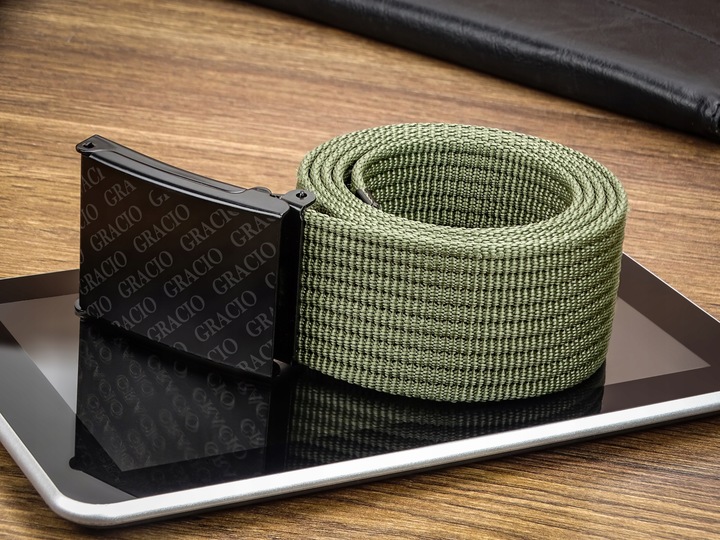 PARCIANY PASEK MĘSKI DO SPODNI Khaki Klamra Czarna GRACIO 105cm