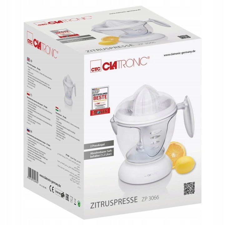 WYCISKARKA WYCISKACZ DO POMARAŃCZY CYTRUSÓW CYTRYN CLATRONIC 1 L