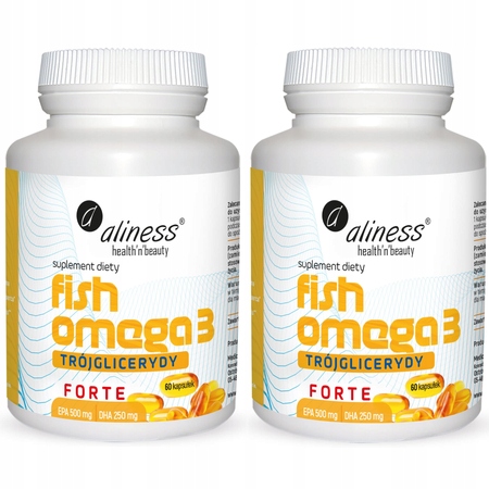 2x Aliness Fish Omega 3 FORTE Trójglicerydy 500/250 mg Wsparcie serca mózgu