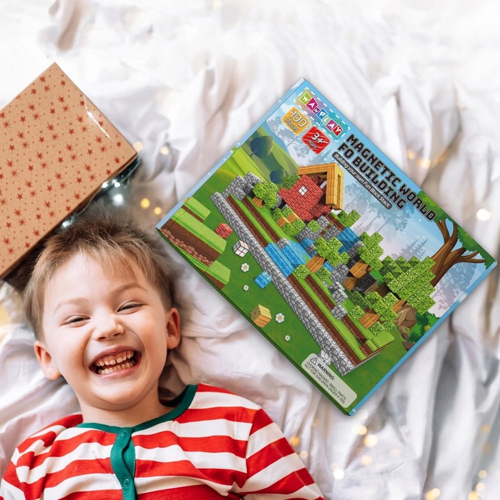MAGNETYCZNE KLOCKI KONSTRUKCYJNE CHATY KOSTKI 3D STEM DLA DZIECI 100EL