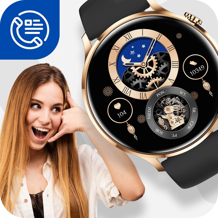Smartwatch Zegarek Damski Pomiary Rozmowy Pulsometr Polskie Menu Elegancki