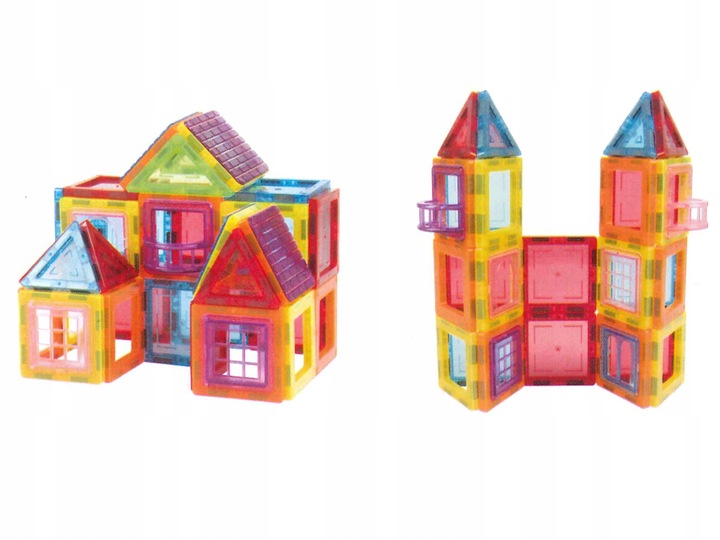 Klocki MAGNETYCZNE duży zestaw mocne magnesy PANELE MŁYN 130 elementów