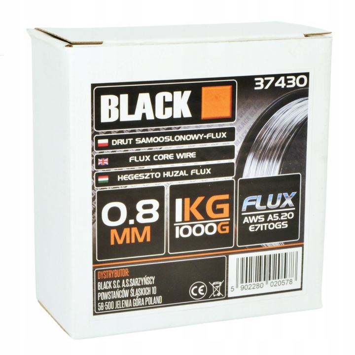 DRUT SPAWALNICZY SAMOOSŁONOWY 0,8 1000g FLUX BLACK PREMIUM