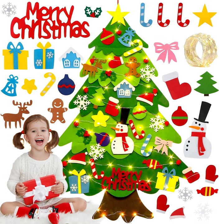 CHOINKA Z FILCU FILCOWA LED ZABAWKA DLA DZIECI DEKORACJE ŚWIĄTECZNE ŚWIĘTA