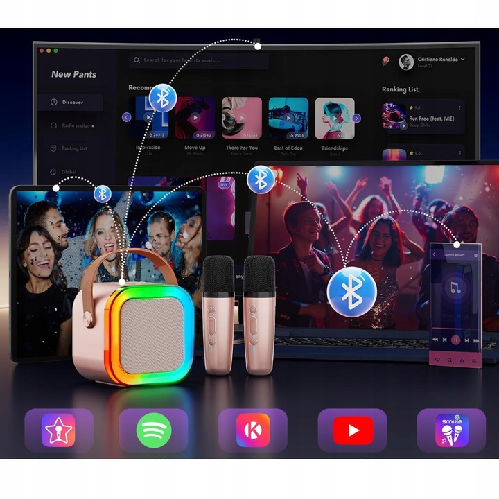 Bezprzewodowy Zestaw Do Karaoke Dla Dzieci Bluetooth Głośnik + 2 mikrofony