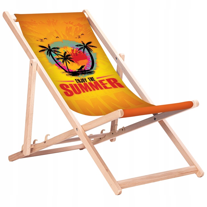 Leżak Drewniany z Gotowymi Nadrukami Summer Vibes Black Bukowe Leżaki KN138