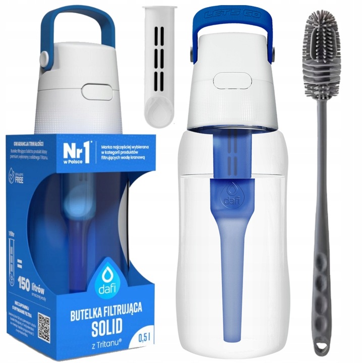 Zestaw silikonowa szczoteczka + Butelka filtrująca Dafi Solid 0,5 niebieska