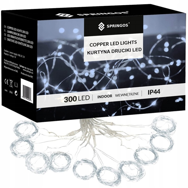 KURTYNA ŚWIETLNA NA BATERIE 300 LED LAMPKI 3x3M 8 FUNKCJI ZIMNE ŚWIATŁO