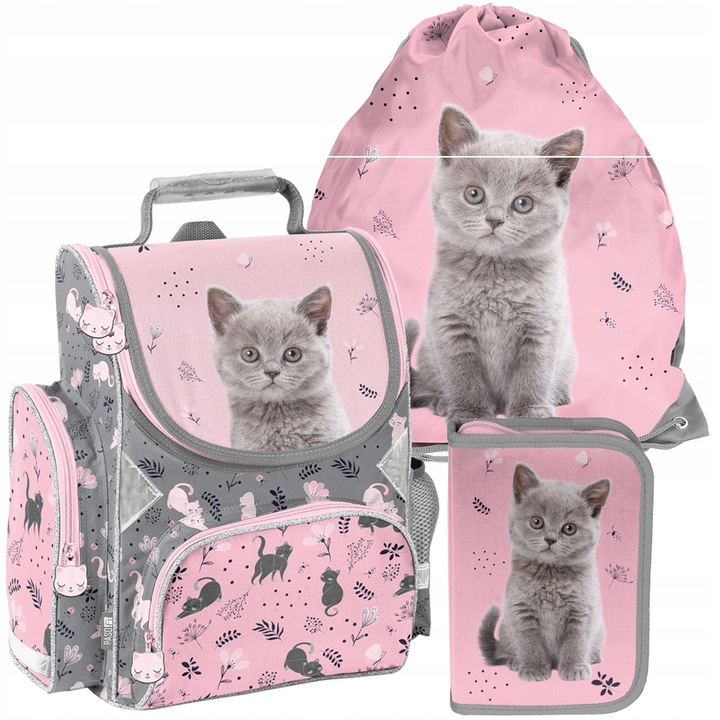 TORNISTER szkolny PASO KOTEK PLECAK - klasa 1-3 -ZESTAW 3 el.