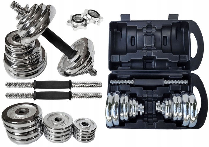Hantle żeliwne 2x10kg WALIZKA regulowane chromowane zestaw talerze gryfy