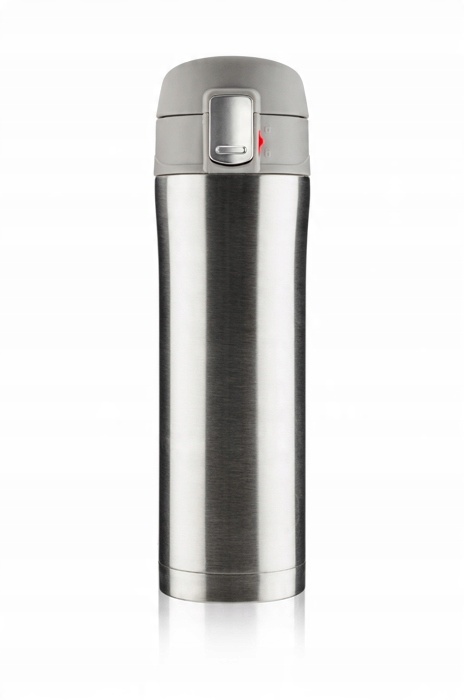 KUBEK LOCK 440 ML SREBRNY termiczny szczelny z blokadą i izolacją próżniową