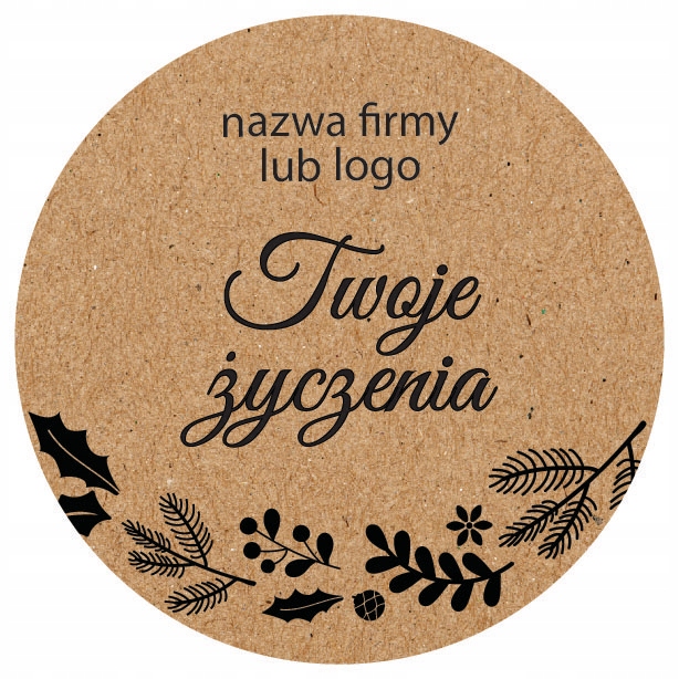 Naklejki ŚWIĄTECZNE Personalizowane Firmowe Logo 200 Etykiet Kraft fi 50 mm