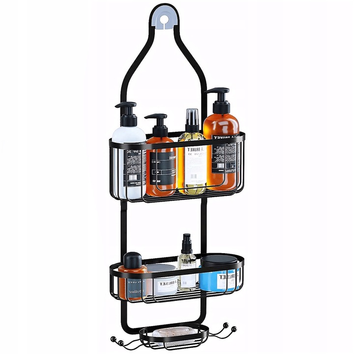 PÓŁKA ŁAZIENKOWA WISZĄCA POD PRYSZNIC PRYSZNICOWA CZARNA PODWÓJNA ODPORNA