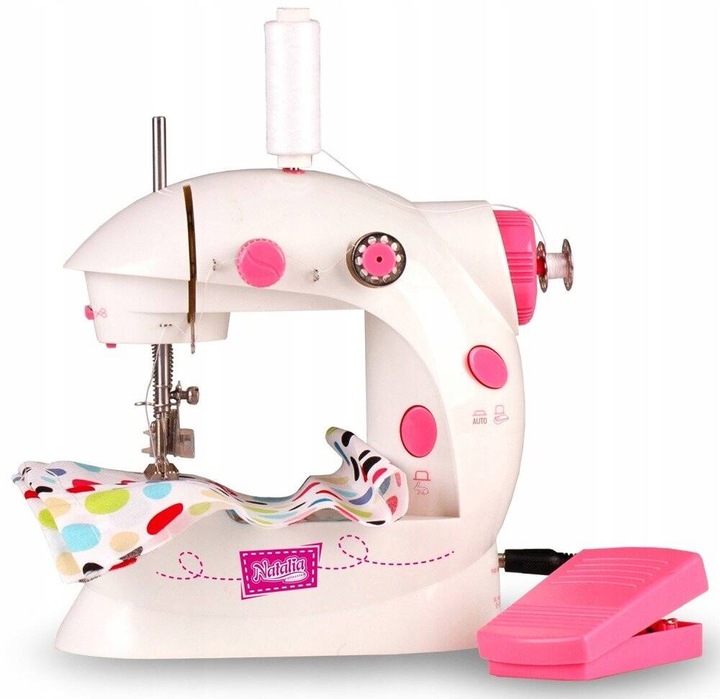 MASZYNA DO SZYCIA NATALIA DLA DZIECI NA BATERIE 20 CM ZE STOPKĄ