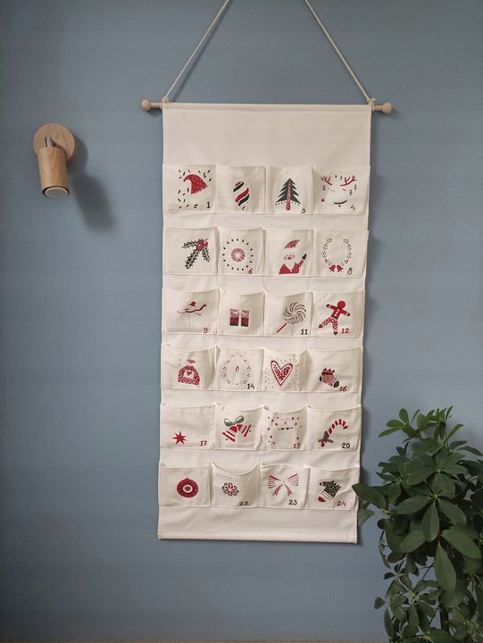 KALENDARZ ADWENTOWY MATERIAŁOWY PŁÓTNO DO ZAWIESZENIA WIELORAZOWY + ZADANIA
