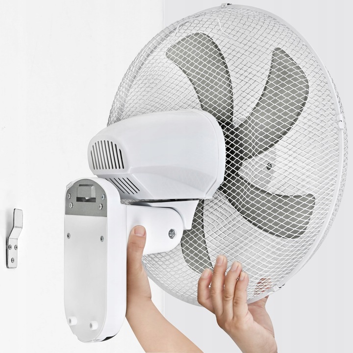 WENTYLATOR ŚCIENNY z PILOTEM Wiatrak na Ścianę BIAŁY 45W OSCYLACJA TIMER