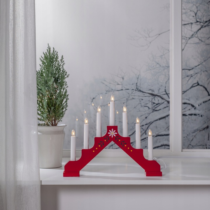 Świecznik adwentowy drewniany czerwony ADAM