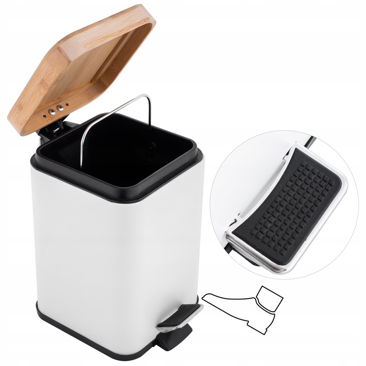 KOSZ NA ŚMIECI ŁAZIENKOWY 3L BIAŁY BAMBUS METAL do WC łazienki kwadratowy