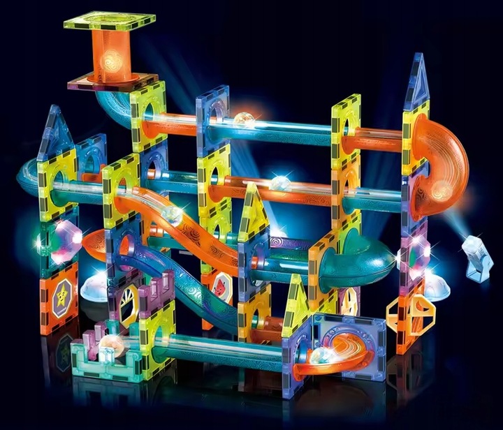 Klocki magnetyczne tor kulkowy zestaw 110 elementów