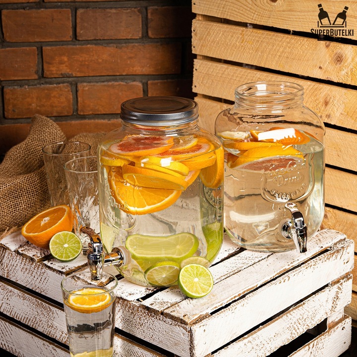 SŁÓJ Z KRANIKIEM 4L SZKLANY SŁOIK NA LEMONIADE NAPOJE WODE DUŻY POJEMNIK