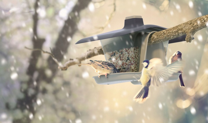 Nowoczesny KARMNIK DLA PTAKÓW na Zimę z DASZKIEM Podwójny Domek Antracyt