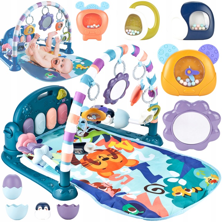 MATA EDUKACYJNA Z PIANINKIEM GRZECHOTKI GRYZAKI DLA NIEMOWLĄT DZIECI