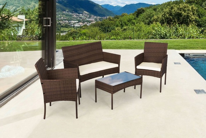 ZESTAW MEBLI OGRODOWYCH Z TECHNORATTANU ŁAWKA STÓŁ KRZESŁA BRĄZ MultiGarden