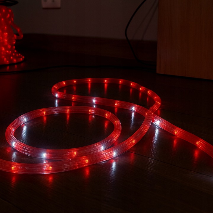 Wąż Świetlny LED Flash Czerwony + Biały Zimny 50m IP44 Okrągły Zewnętrzny