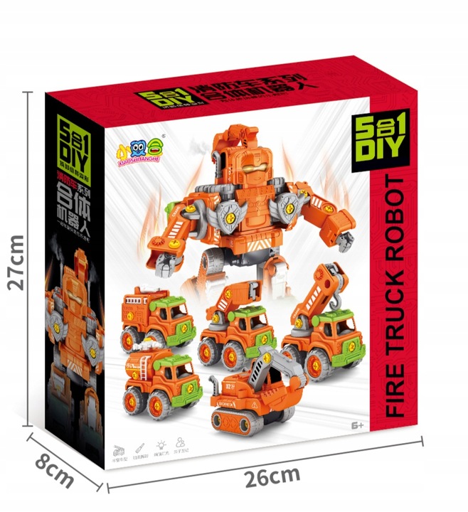 AUTO ROBOT DO SKRĘCANIA 5w1 LED TRANSFORMER XXL ZABAWKA KONSTRYKCYJNA