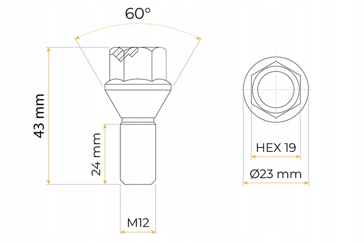 Zestaw 8 śrub stożkowych z kołnierzem do kół osi niehamowanej przyczepy