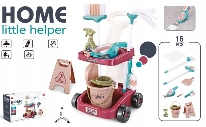 Zestaw do Sprzątania Czyszczenia dla Dzieci Wózek Mop Odkurzacz Miotła 16el