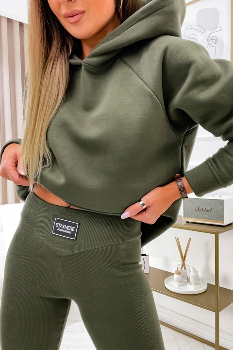 Bluza z kapturem oversize STAY HERE khaki
