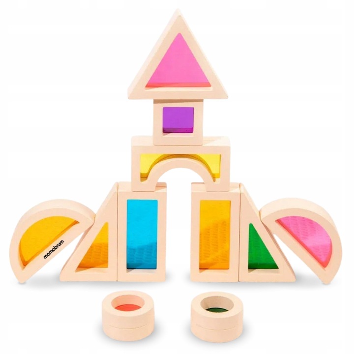 Tęczowe klocki drewniane - 25 elementów