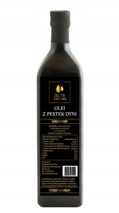 Olej z pestek dyni 1000ml zimnotłoczony 100% świeży z polskich pestek