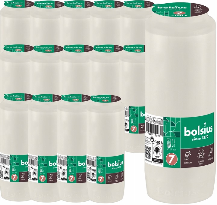 Całoroczne Wkłady Olejowe do Zniczy 17,7 cm Bolsius RC7 białe 140h - 15 szt