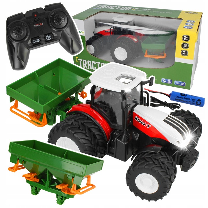 TRAKTOR ZDALNIE STEROWANY RC CIĄGNIK Z ROZSIEWACZEM NAWOZÓW PILOT ŚWIATŁA