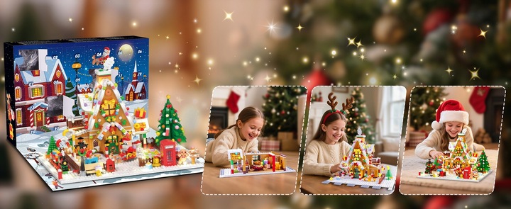 KALENDARZ ADWENTOWY KLOCKI DOMEK Z PIERNIKA CHOINKA MIKOLAJ LED 1763szt 24×