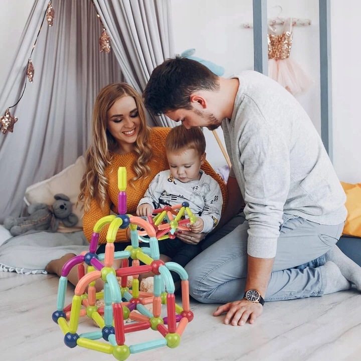 KLOCKI MAGNETYCZNE KONSTRUKCYJNE 42 ELEMENTY MEGA DUŻY ZESTAW EDUKACYJNE