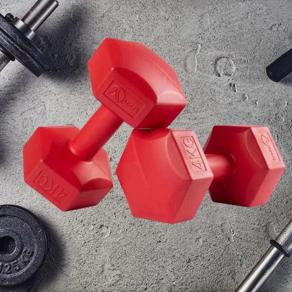 HANTLE BITUMICZNE 2x4KG HANTELKI HEXAGONALNE CIĘŻARKI DO ĆWICZEŃ FITNESS