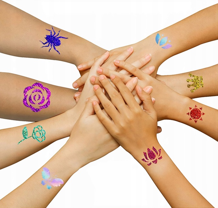 ZESTAW DO ROBIENIA TATUAŻY BROKATOWYCH SZABLONY ZMYWALNE BROKATY DLA DZIECI