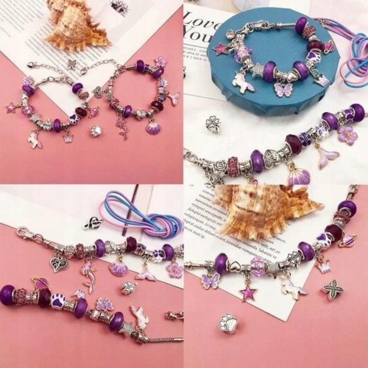 Zestaw Do Biżuterii Fiolet Komplet Koralików 68 Elementów Zestaw Kreatywny