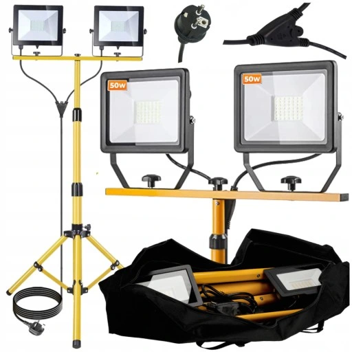 Halogen LED 2x 50W + Statyw Budowlany + Pokrowiec