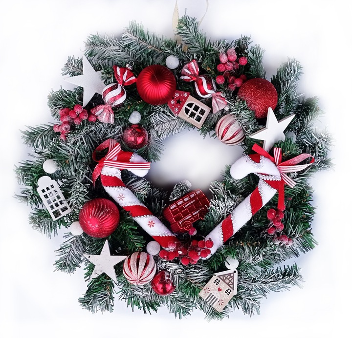 Wianek świąteczny na drzwi CUKIERKOWY ODCIENIE CZERWIENI