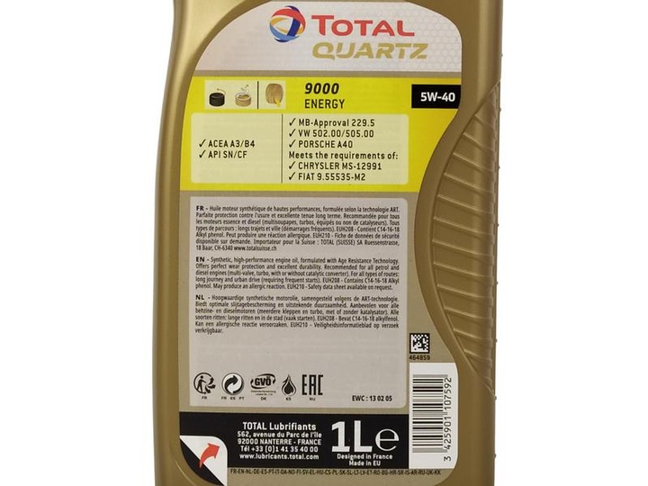 OLEJ TOTAL 5W-40 QUARTZ 9000 1L ENERGY