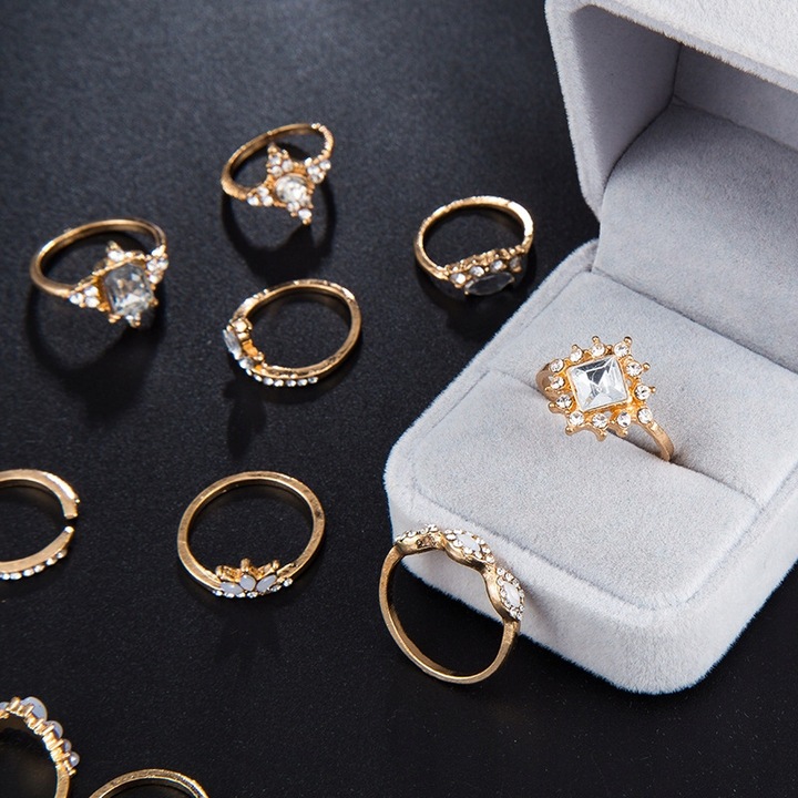 Złoty ZESTAW PIERŚCIONKÓW RETRO PUNK BOHO 10